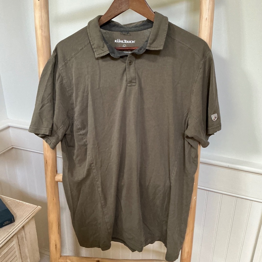 KUHL KuhlTouch Mens Large Olive Green Organic Cotton Tencel Short Sleeve Polo